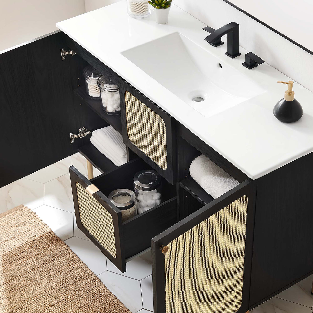 Calden Single Sink Vanity Unit, Extra Large, Black & White