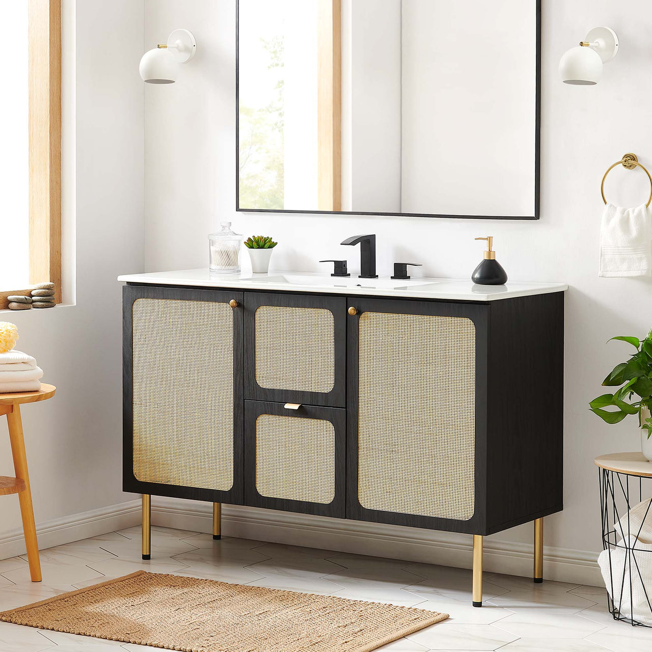 Calden Single Sink Vanity Unit, Extra Large, Black & White