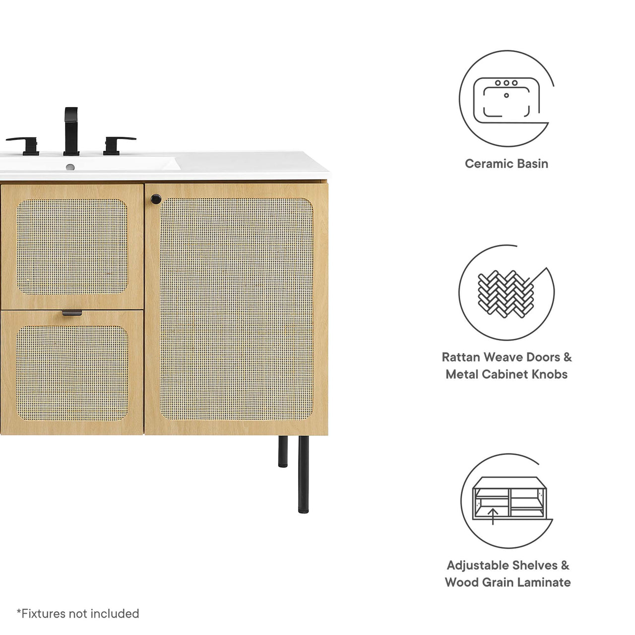 Calden Single Sink Vanity Unit, Extra Large, Oak & White