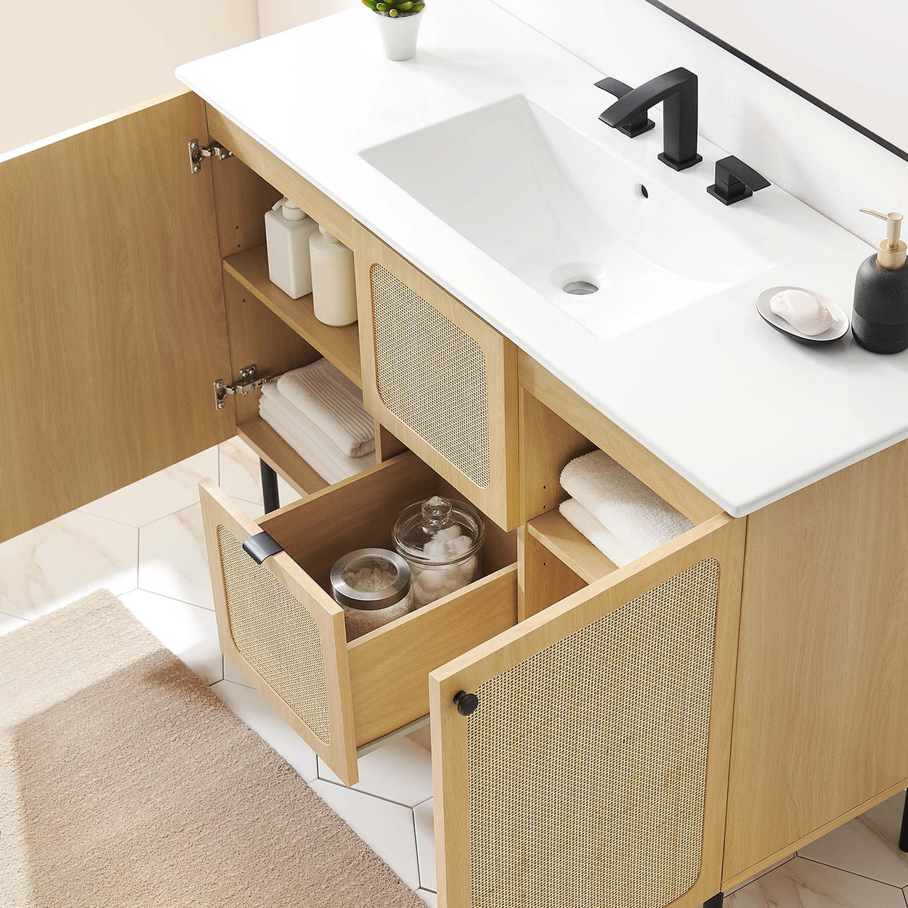 Calden Single Sink Vanity Unit, Extra Large, Oak & White