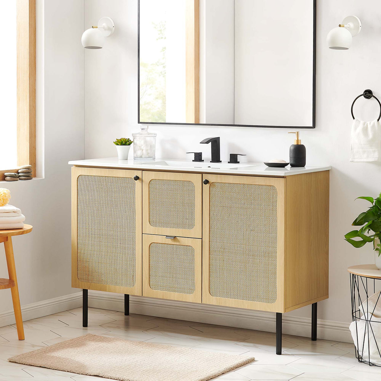 Calden Single Sink Vanity Unit, Extra Large, Oak & White