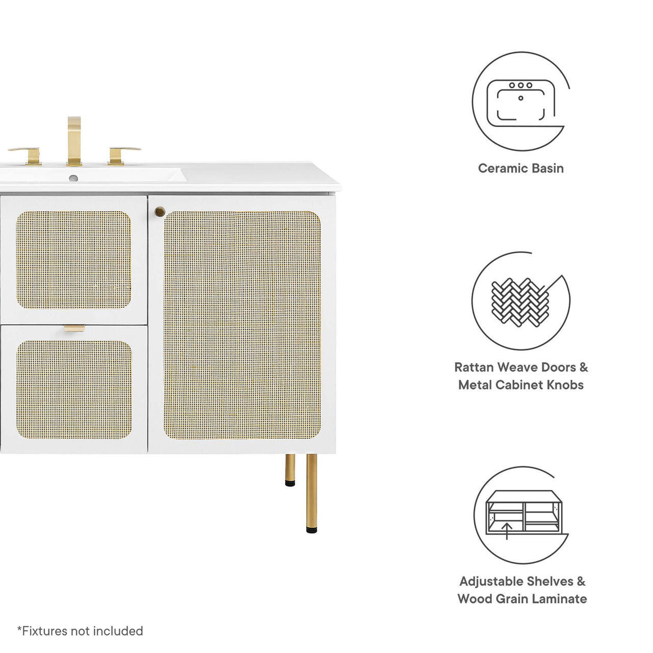 Calden Single Sink Vanity Unit, Extra Large, White