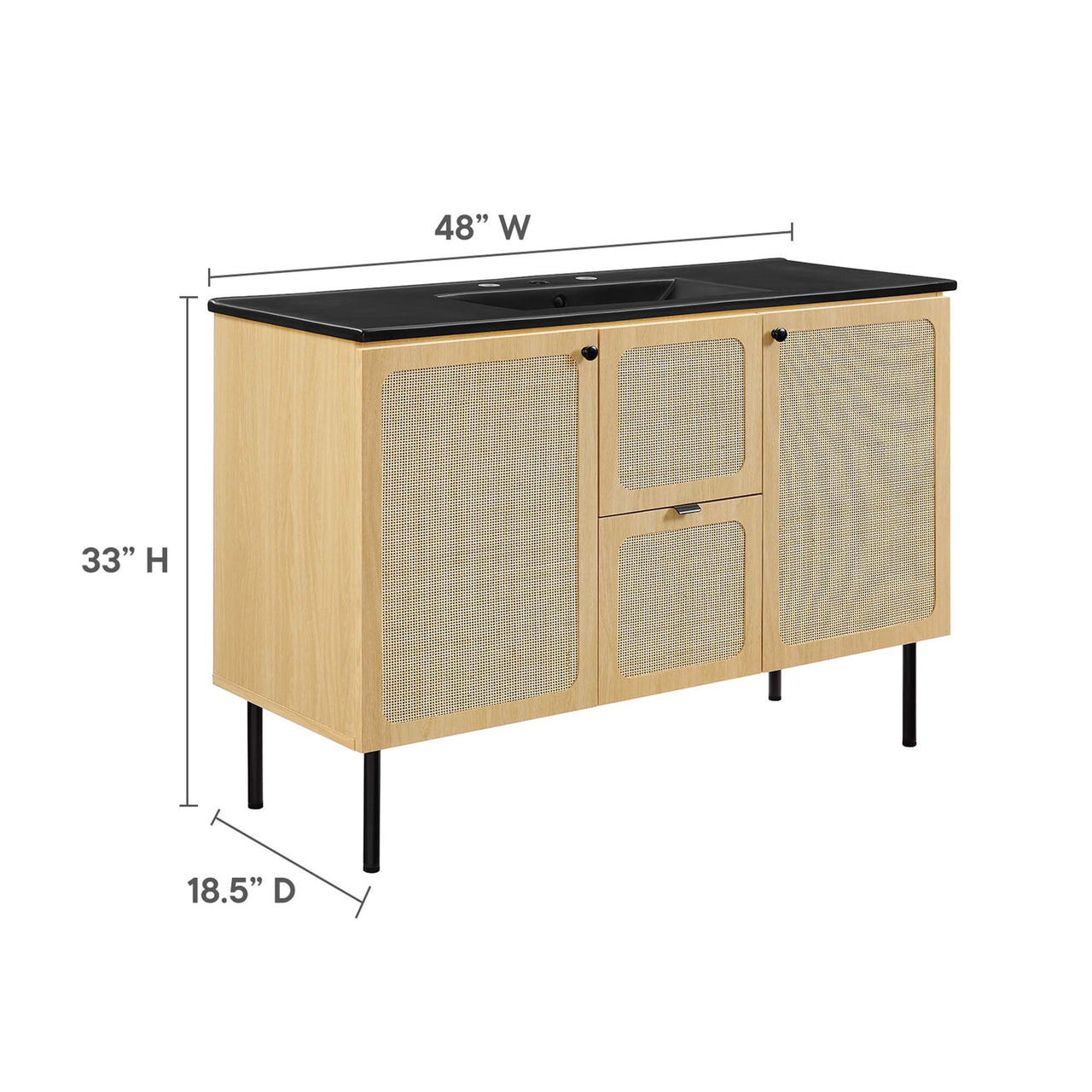 Calden Single Sink Vanity Unit, Extra Large, Oak & Black