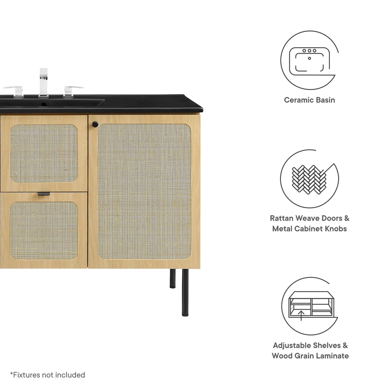 Calden Single Sink Vanity Unit, Extra Large, Oak & Black