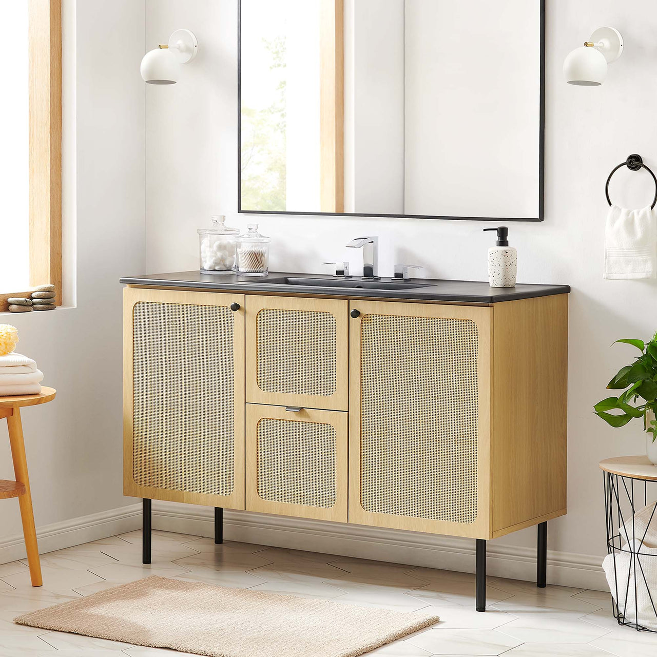 Calden Single Sink Vanity Unit, Extra Large, Oak & Black