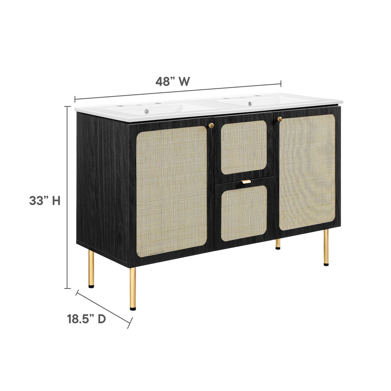 Calden Double Sink Vanity Unit, Extra Large, Black & White