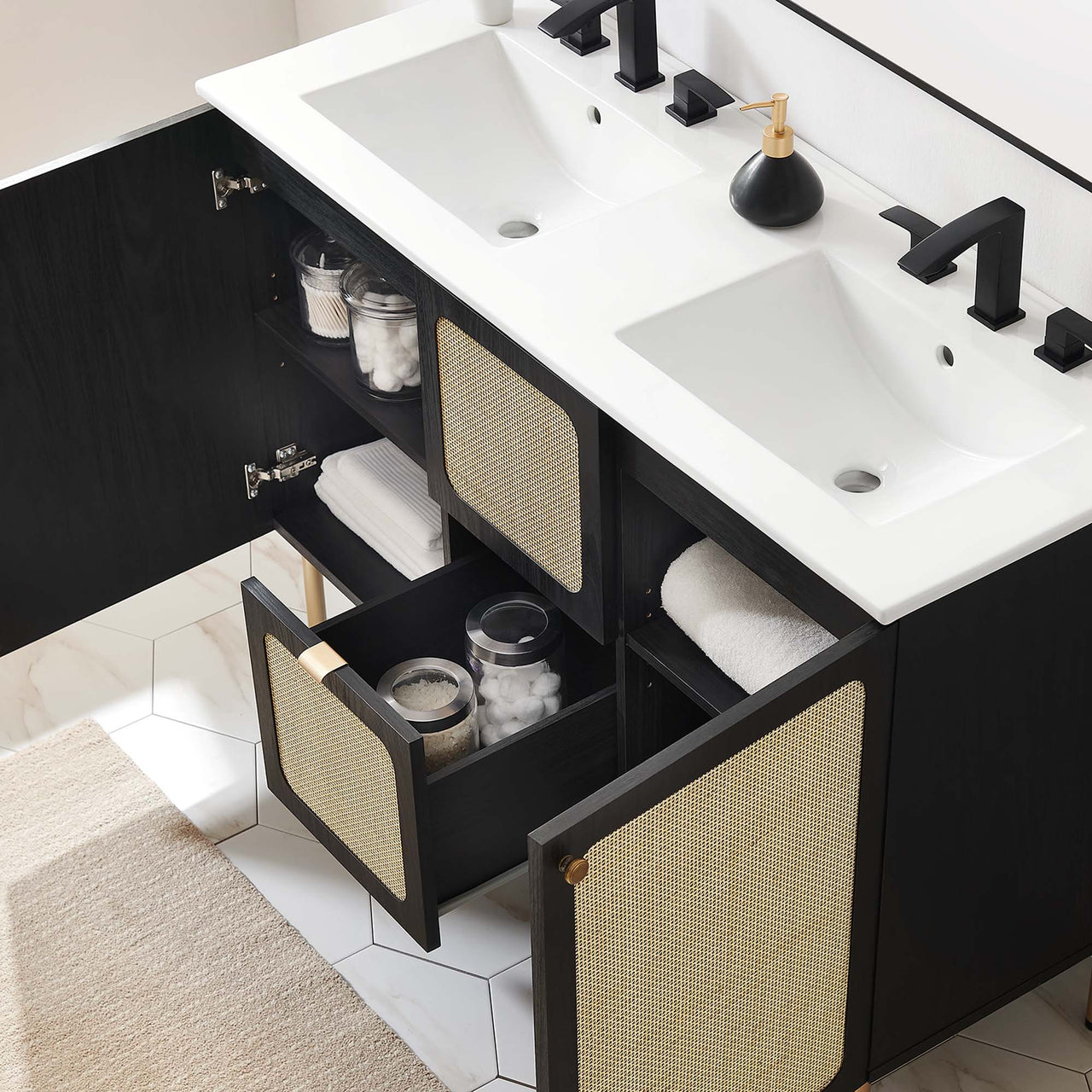 Calden Double Sink Vanity Unit, Extra Large, Black & White