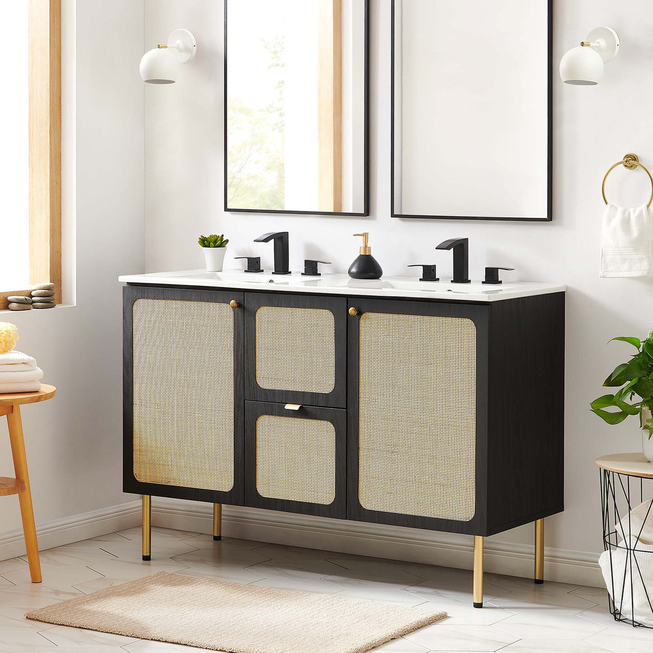 Calden Double Sink Vanity Unit, Extra Large, Black & White