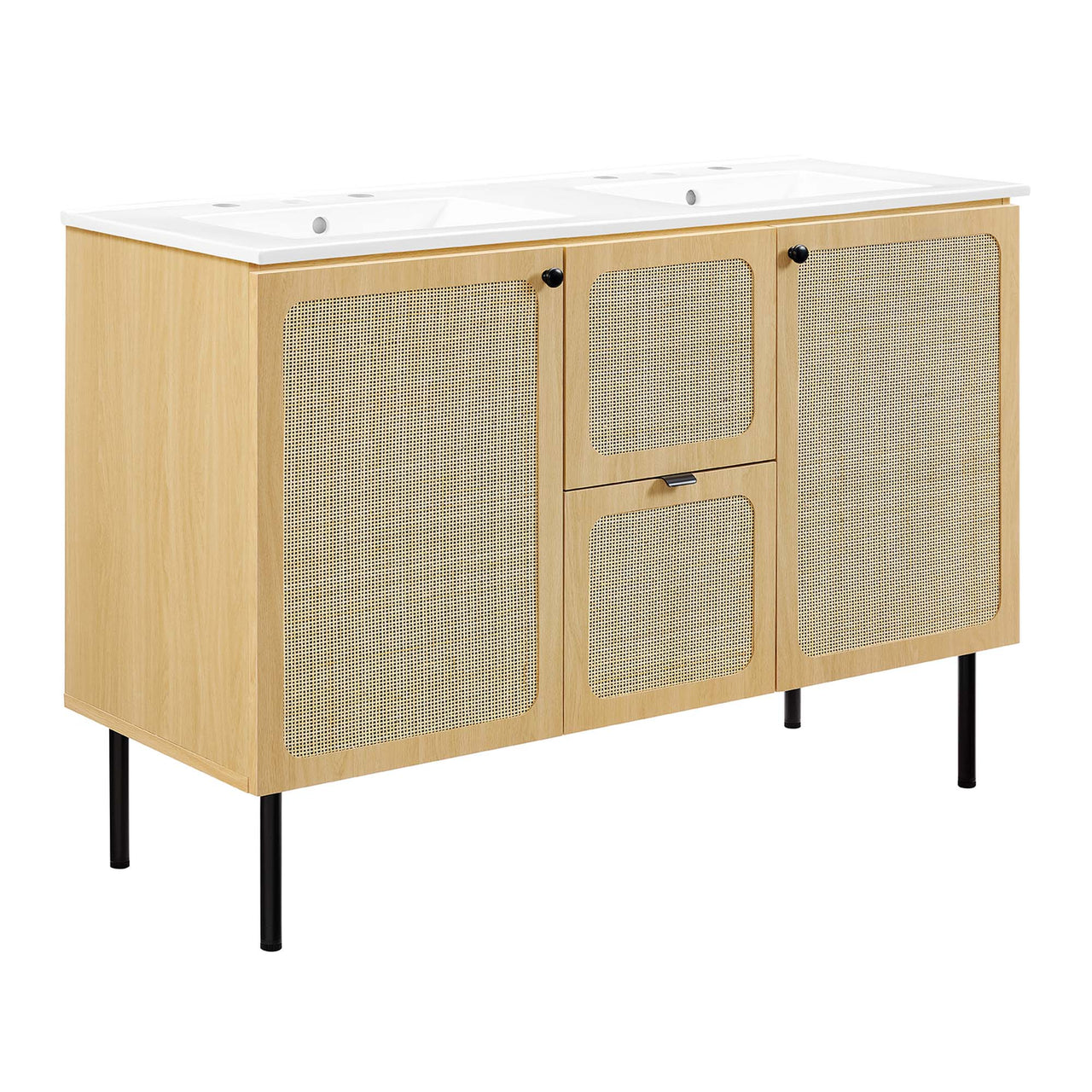 Calden Double Sink Vanity Unit, Extra Large, Oak & White