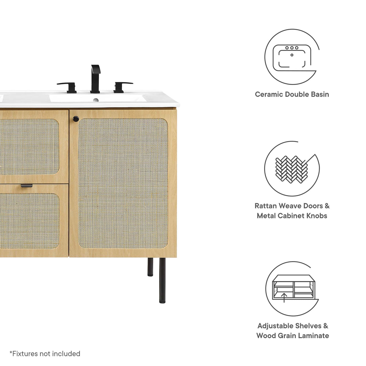 Calden Double Sink Vanity Unit, Extra Large, Oak & White