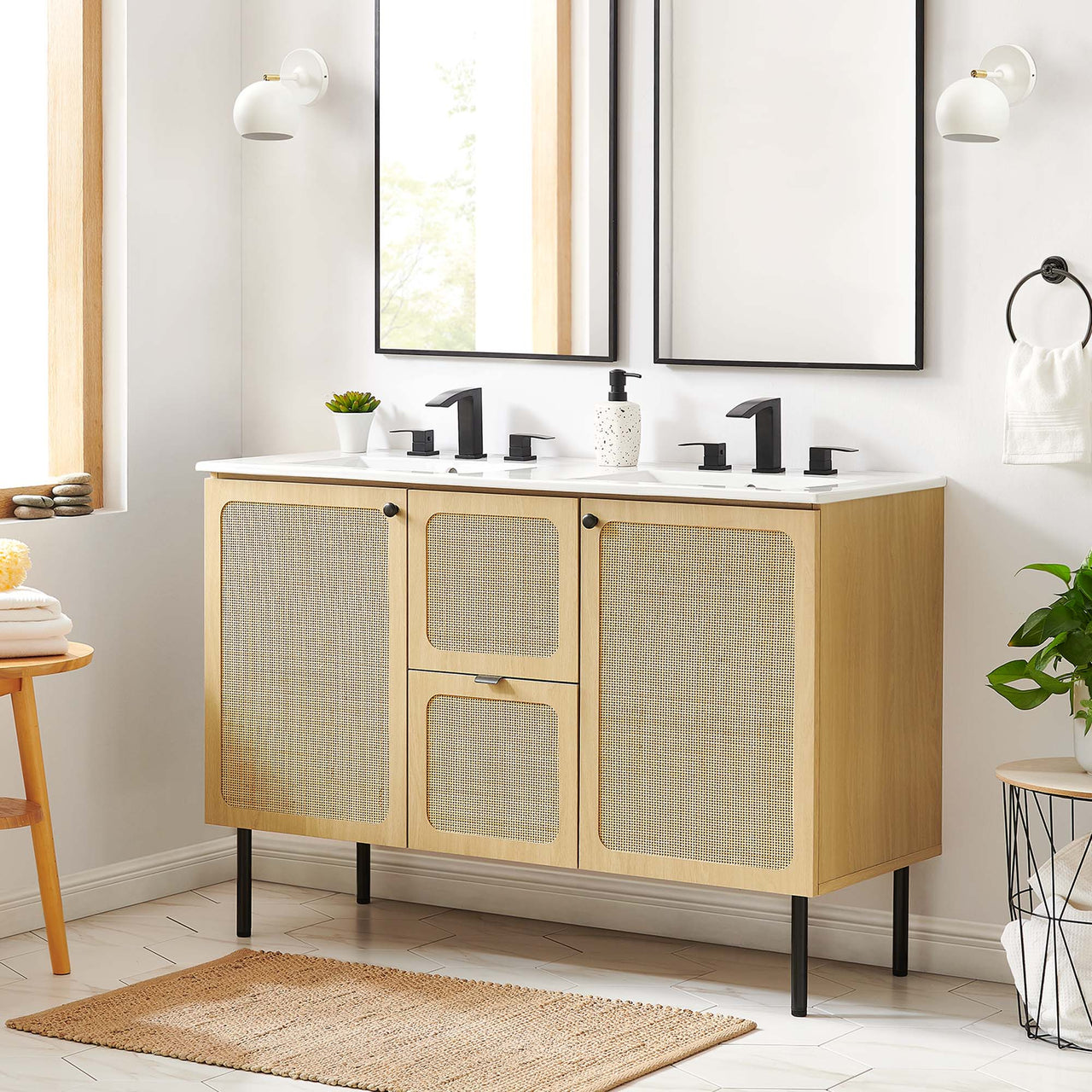 Calden Double Sink Vanity Unit, Extra Large, Oak & White