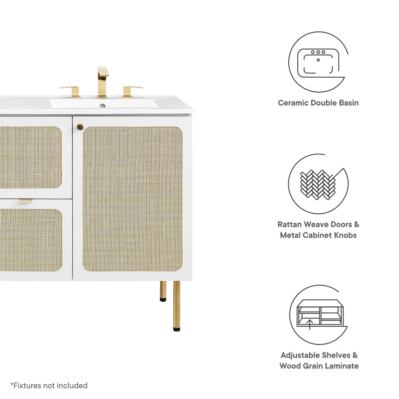 Calden Double Sink Vanity Unit, Extra Large, White
