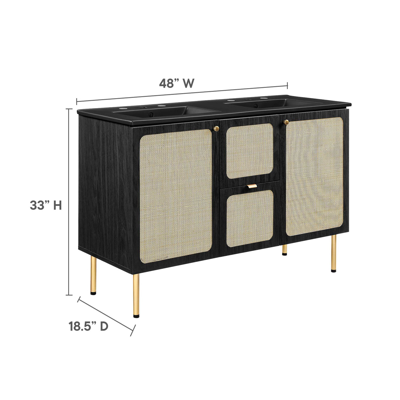 Calden Double Sink Vanity Unit, Extra Large, Black