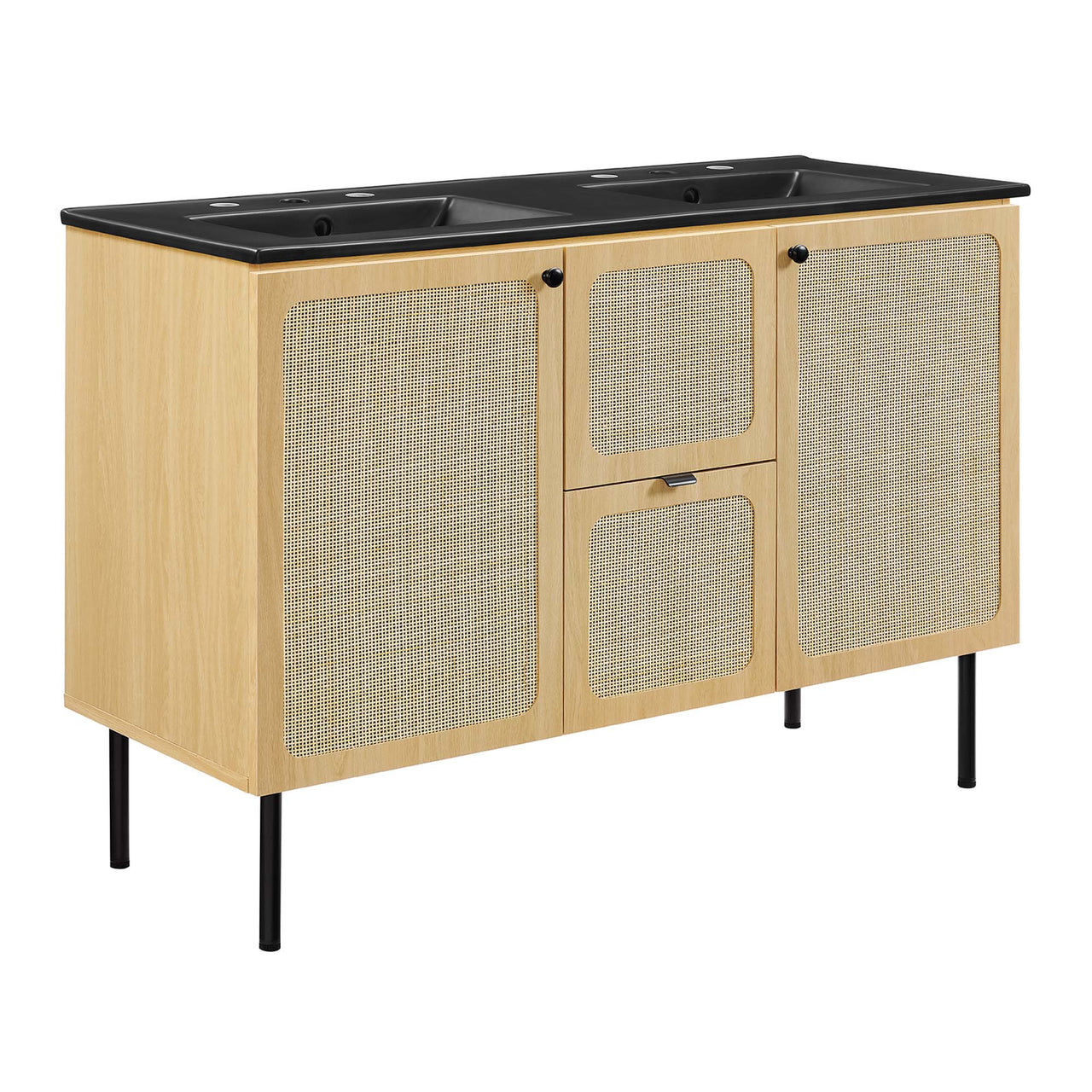 Calden Double Sink Vanity Unit, Extra Large, Oak & Black