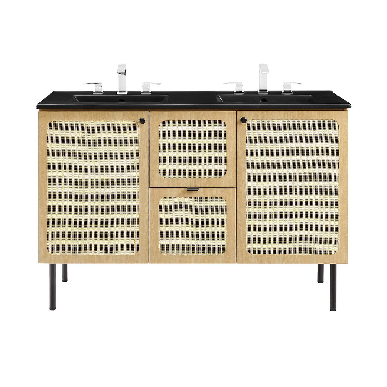 Calden Double Sink Vanity Unit, Extra Large, Oak & Black