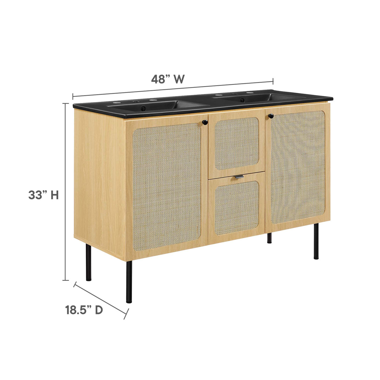 Calden Double Sink Vanity Unit, Extra Large, Oak & Black