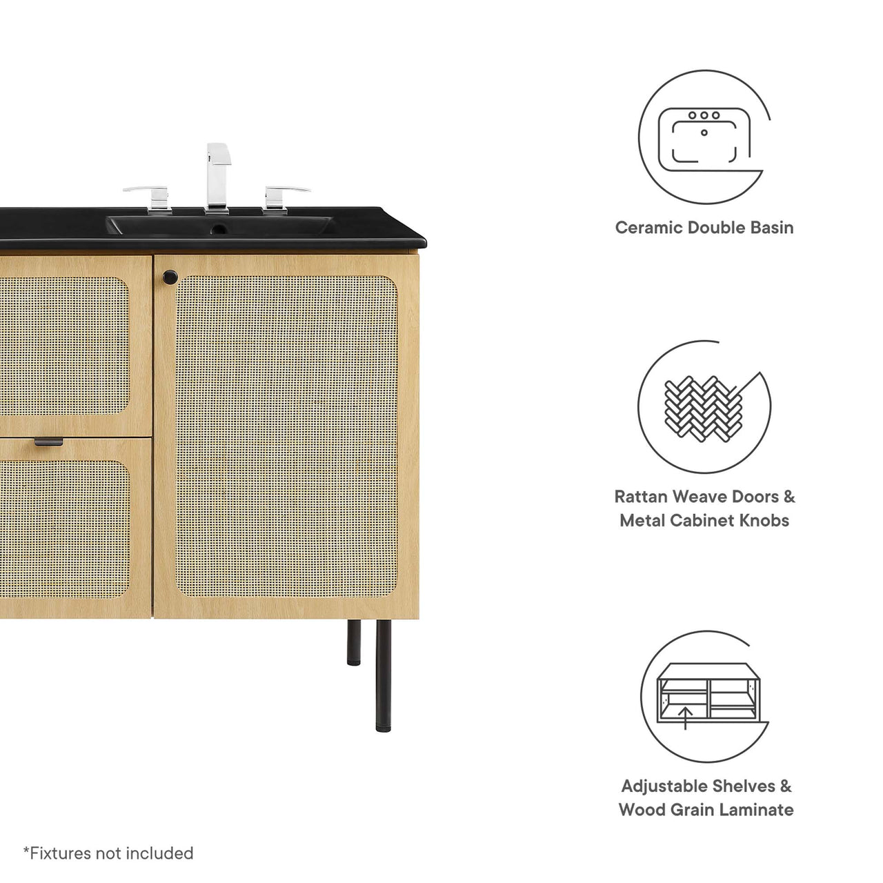 Calden Double Sink Vanity Unit, Extra Large, Oak & Black