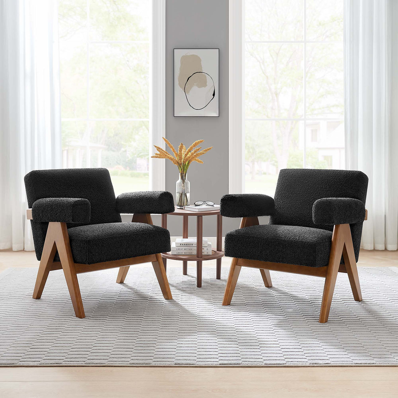 Serenel Boucle Armchair Set of 2, Black