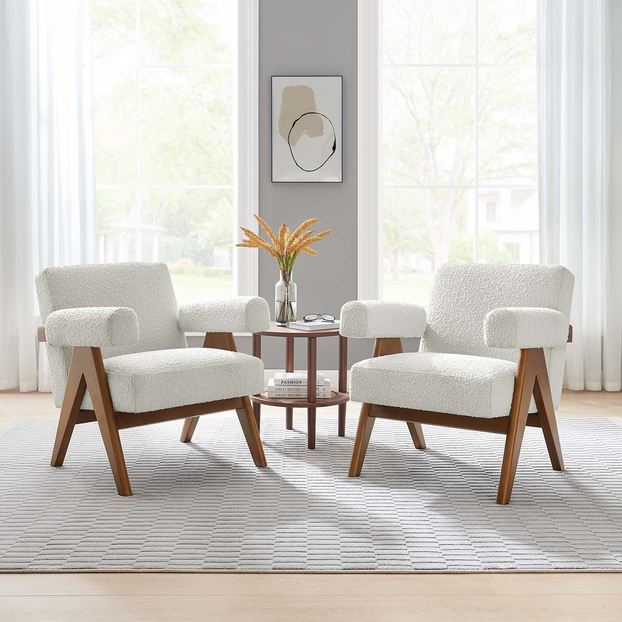 Serenel Boucle Armchair Set of 2, Ivory