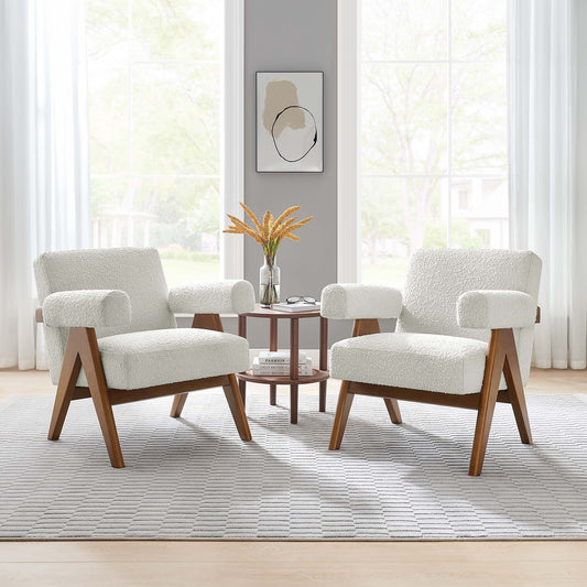Serenel Boucle Armchair Set of 2, Ivory