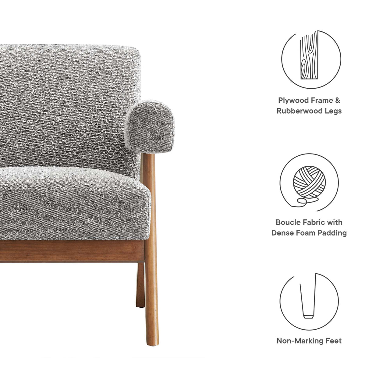 Serenel Boucle Armchair Set of 2, Light Gray