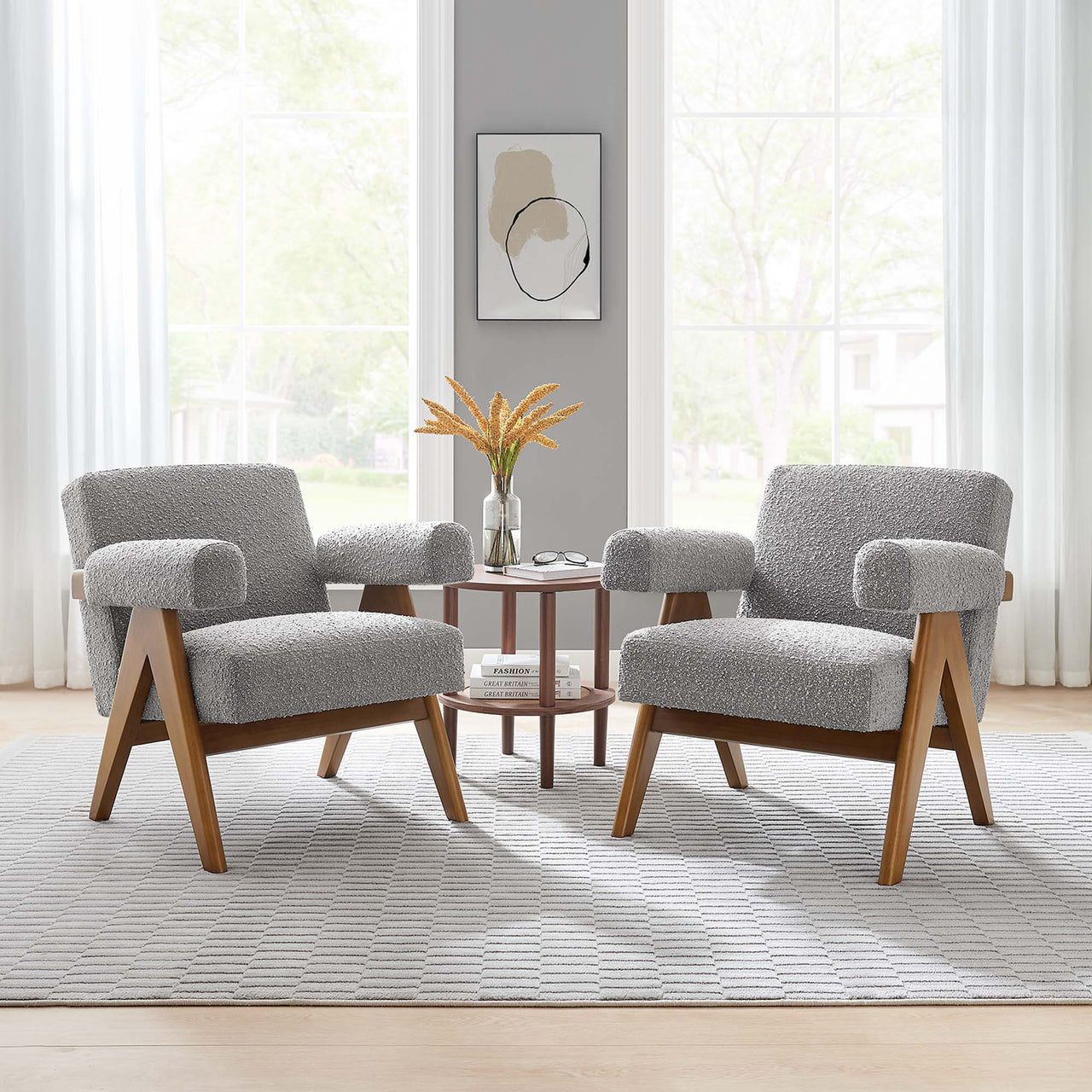 Serenel Boucle Armchair Set of 2, Light Gray