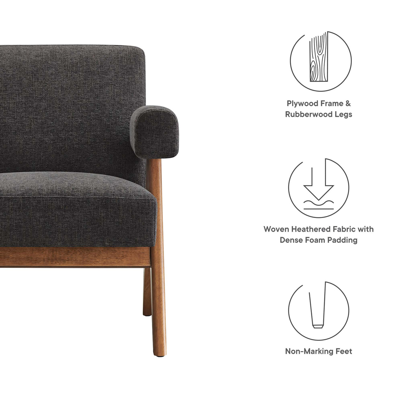Serenel Fabric Armchair Set of 2, Dark Gray