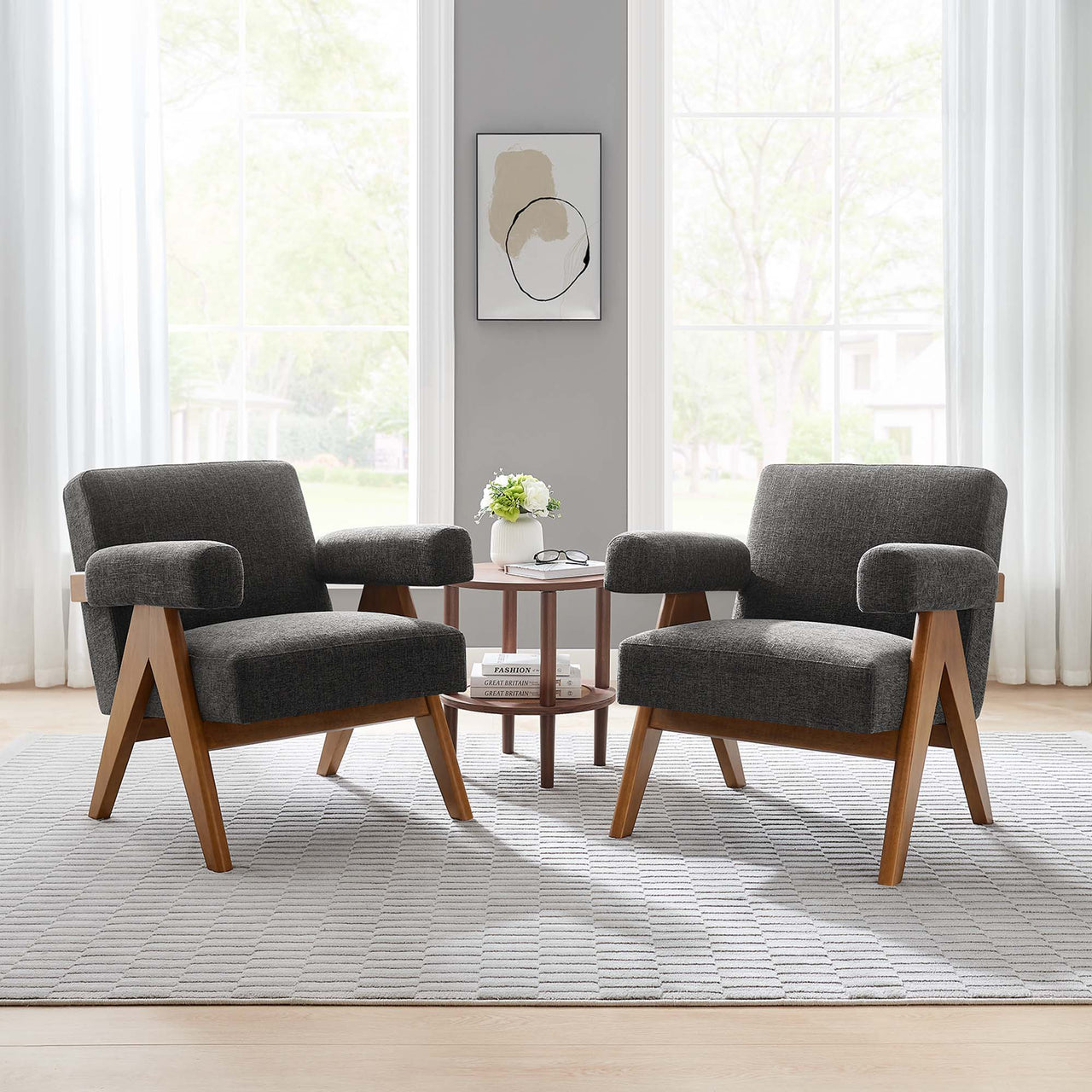 Serenel Fabric Armchair Set of 2, Dark Gray