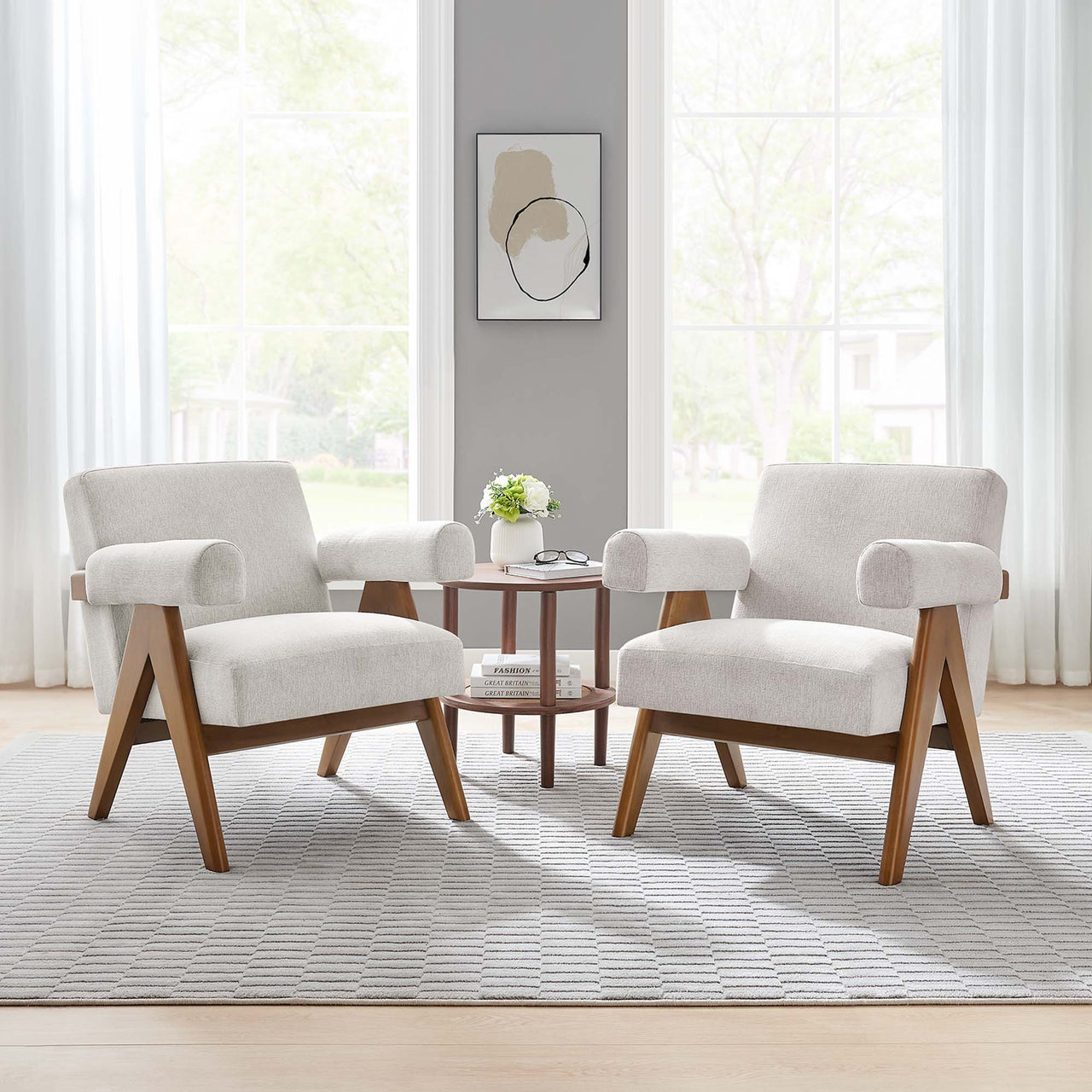Serenel Fabric Armchair Set of 2, Ivory