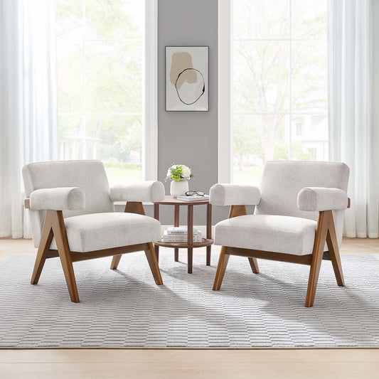 Serenel Fabric Armchair Set of 2, Ivory