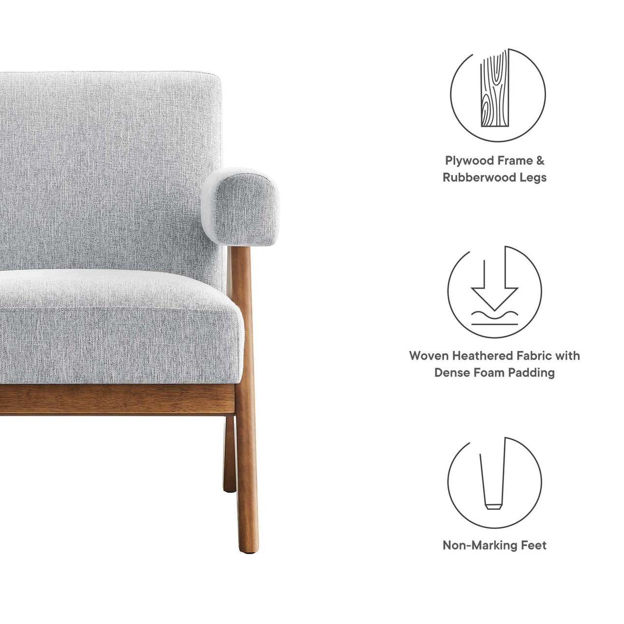 Serenel Fabric Armchair Set of 2, Light Gray