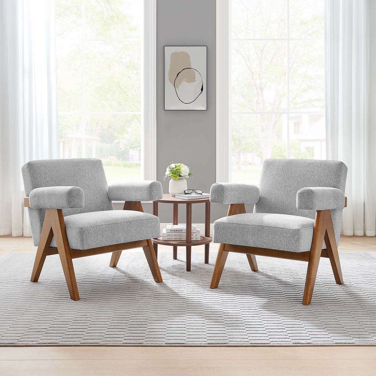 Serenel Fabric Armchair Set of 2, Light Gray