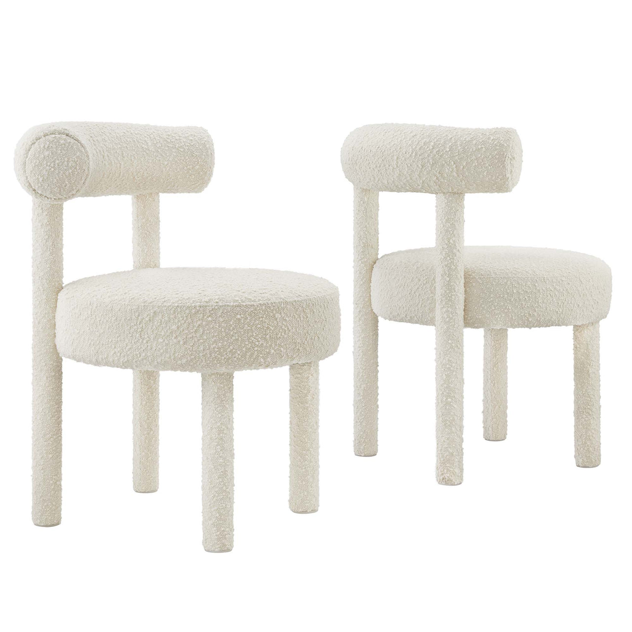 Metropole Upholstered Boucle Dining Chair Set of 2, Ivory