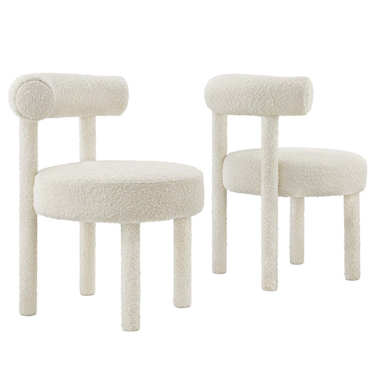 Metropole Upholstered Boucle Dining Chair Set of 2, Ivory