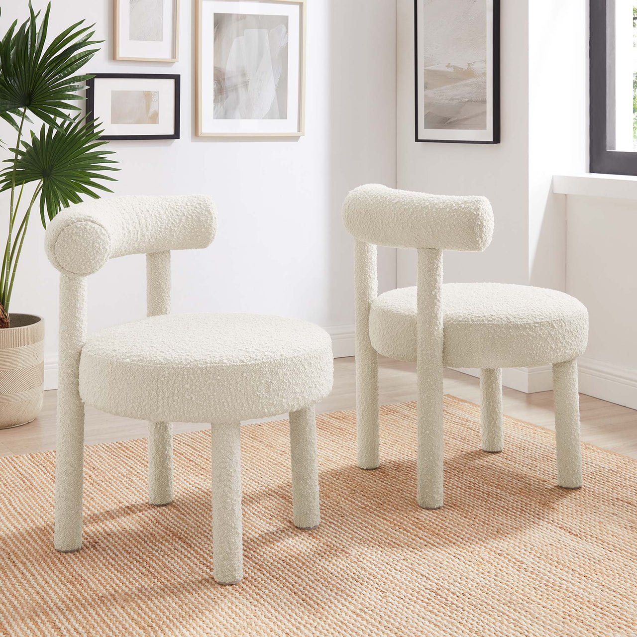 Metropole Upholstered Boucle Dining Chair Set of 2, Ivory
