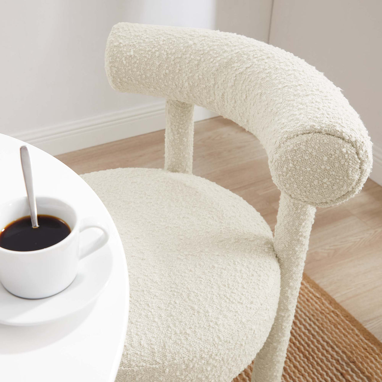 Metropole Upholstered Boucle Dining Chair Set of 2, Ivory