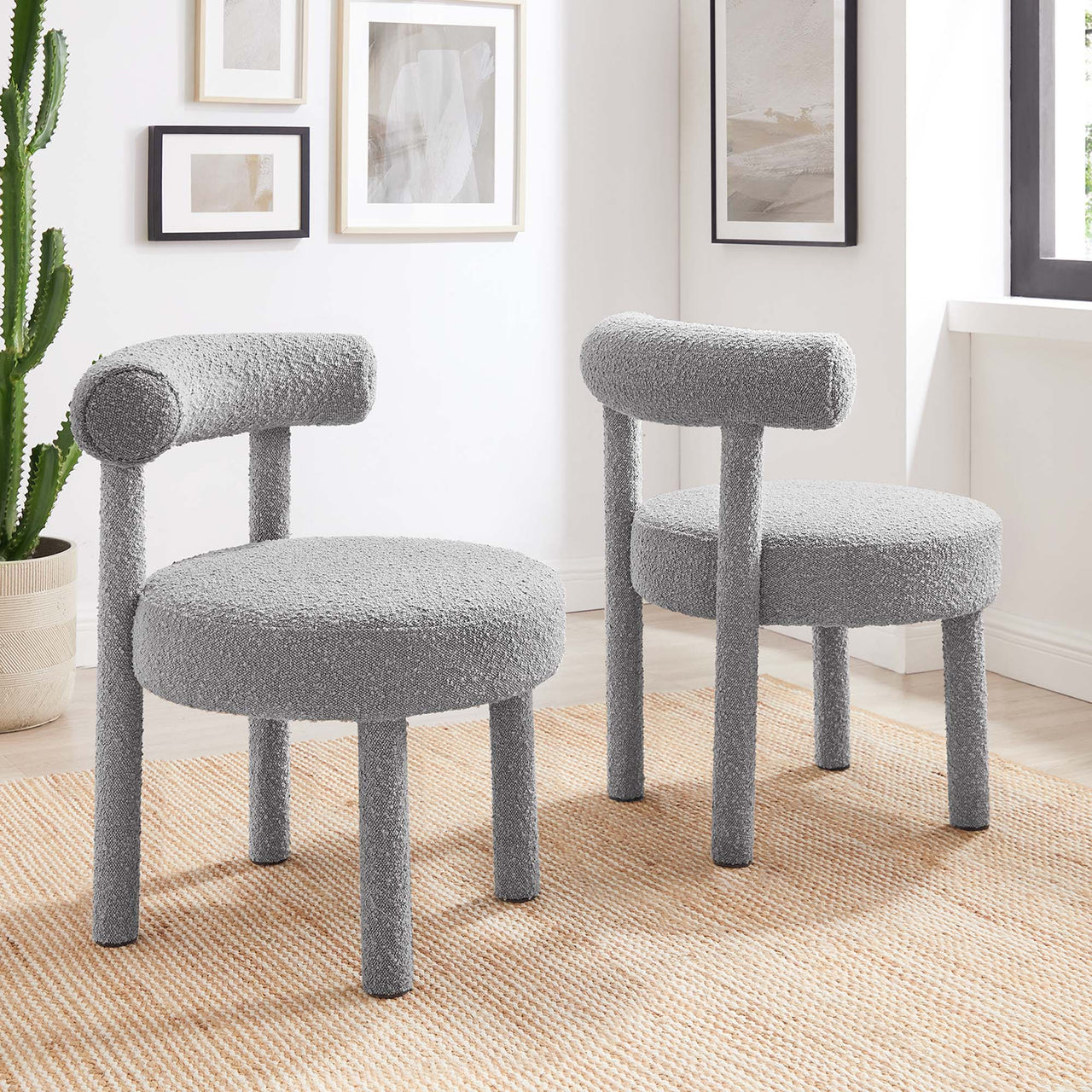 Metropole Upholstered Boucle Dining Chair Set of 2, Light Gray