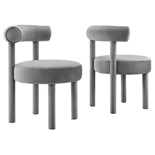 Metropole Upholstered Velvet Dining Chair Set of 2, Gray