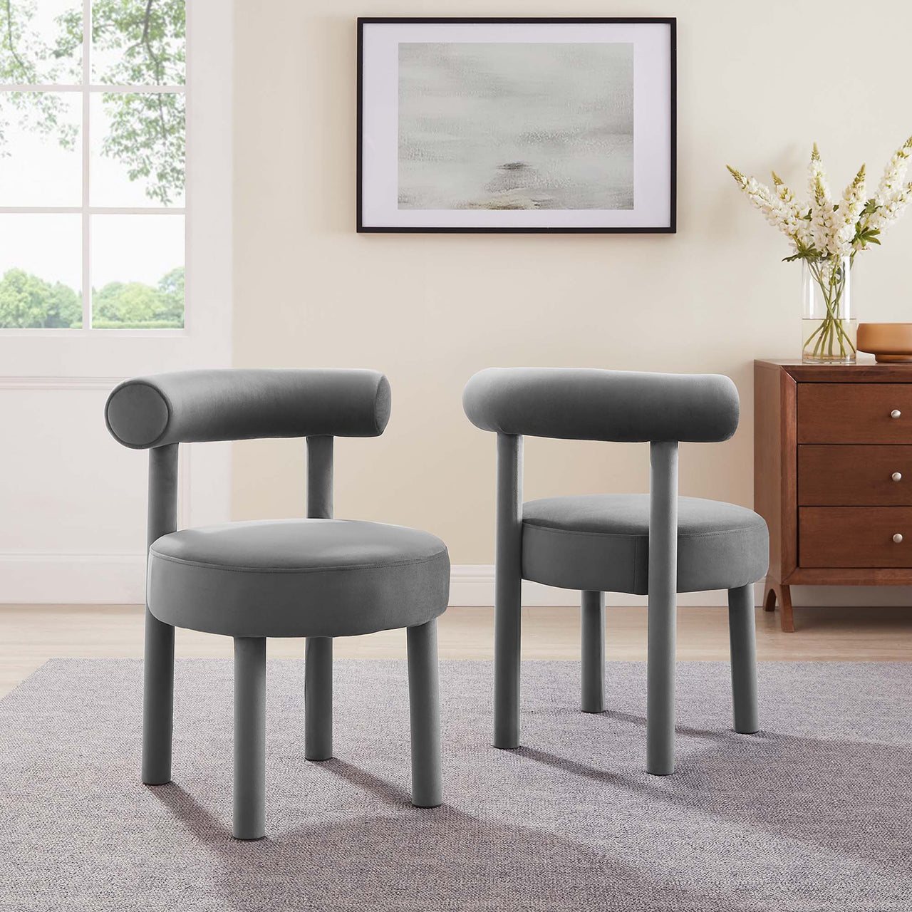 Metropole Upholstered Velvet Dining Chair Set of 2, Gray
