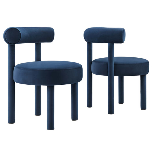 Metropole Upholstered Velvet Dining Chair Set of 2, Dark Blue