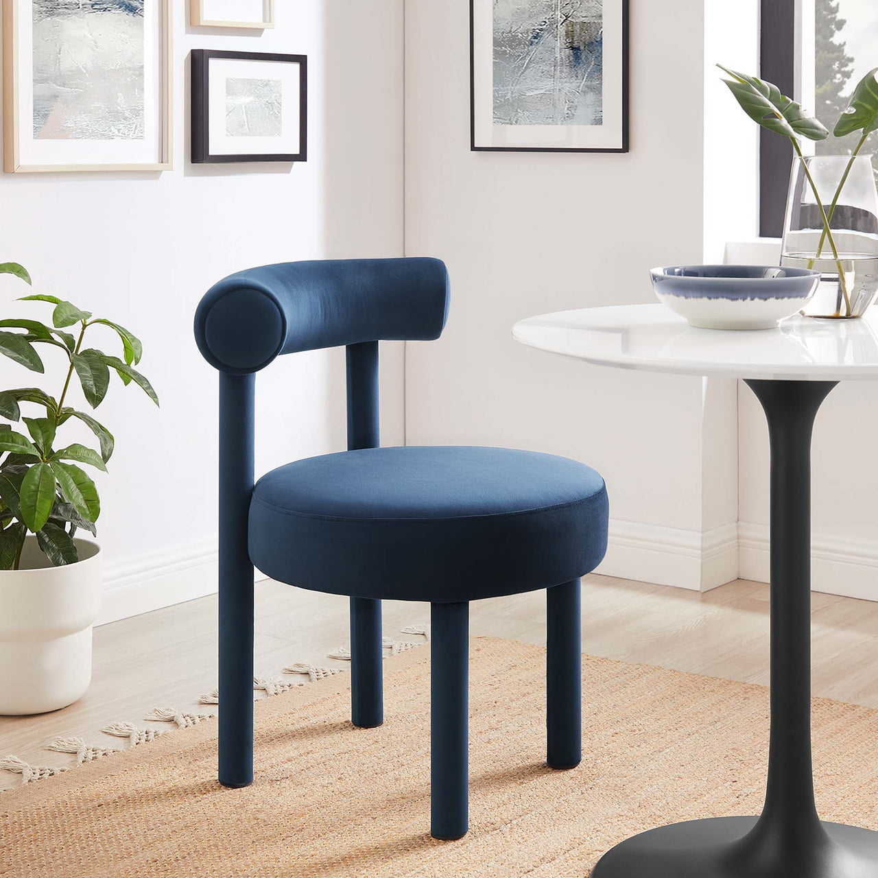 Metropole Upholstered Velvet Dining Chair Set of 2, Dark Blue