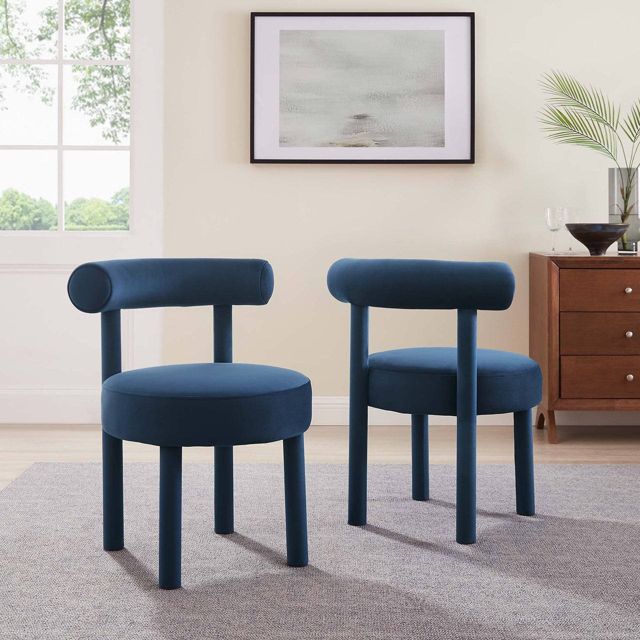 Metropole Upholstered Velvet Dining Chair Set of 2, Dark Blue