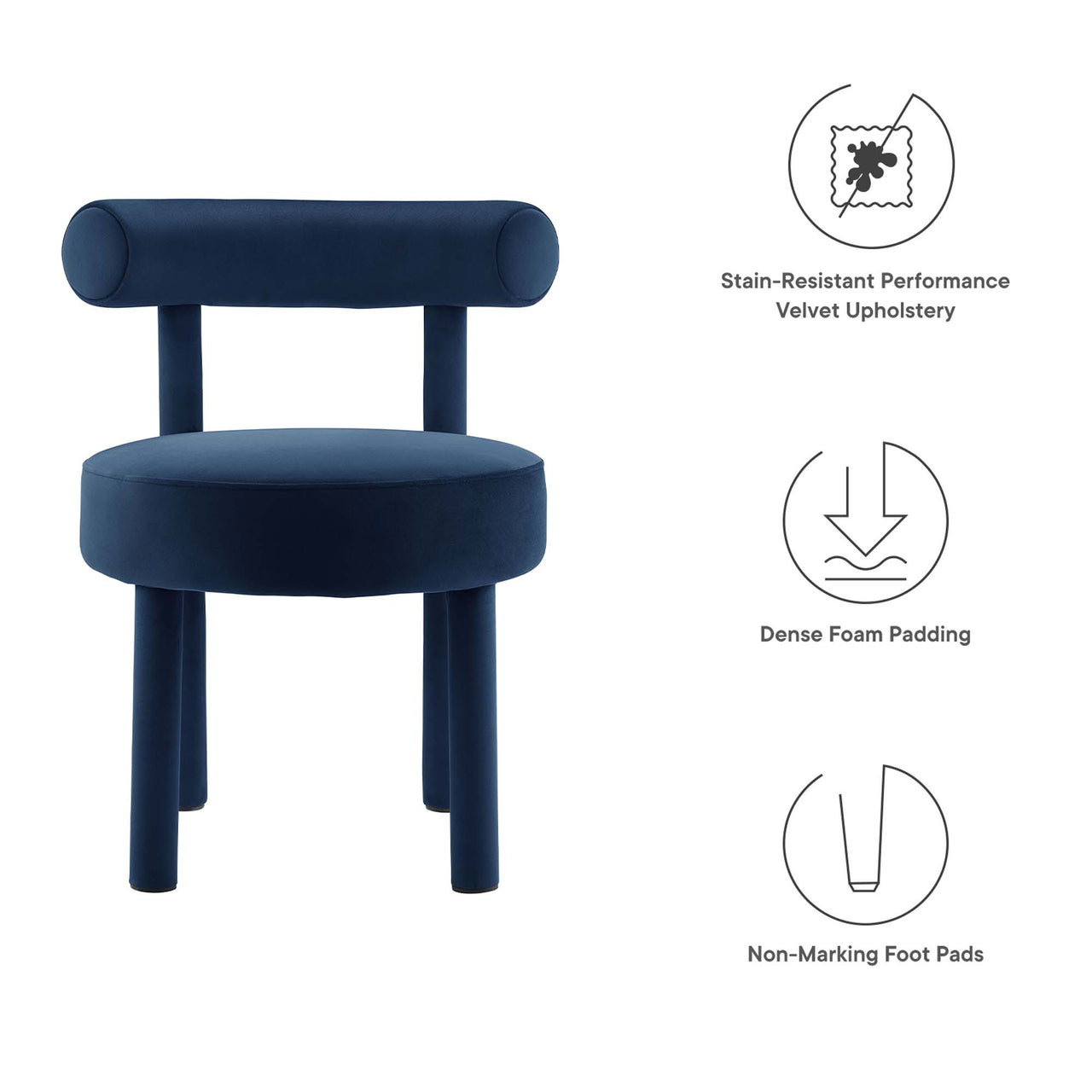 Metropole Upholstered Velvet Dining Chair Set of 2, Dark Blue