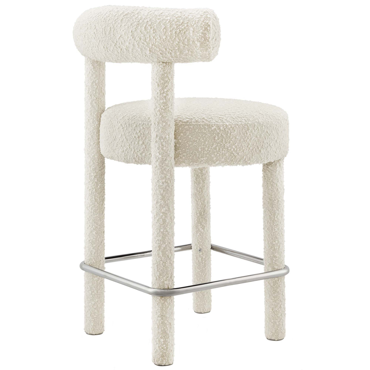 Metropole Upholstered Boucle Counter Stool Set of 2, Ivory & Silver