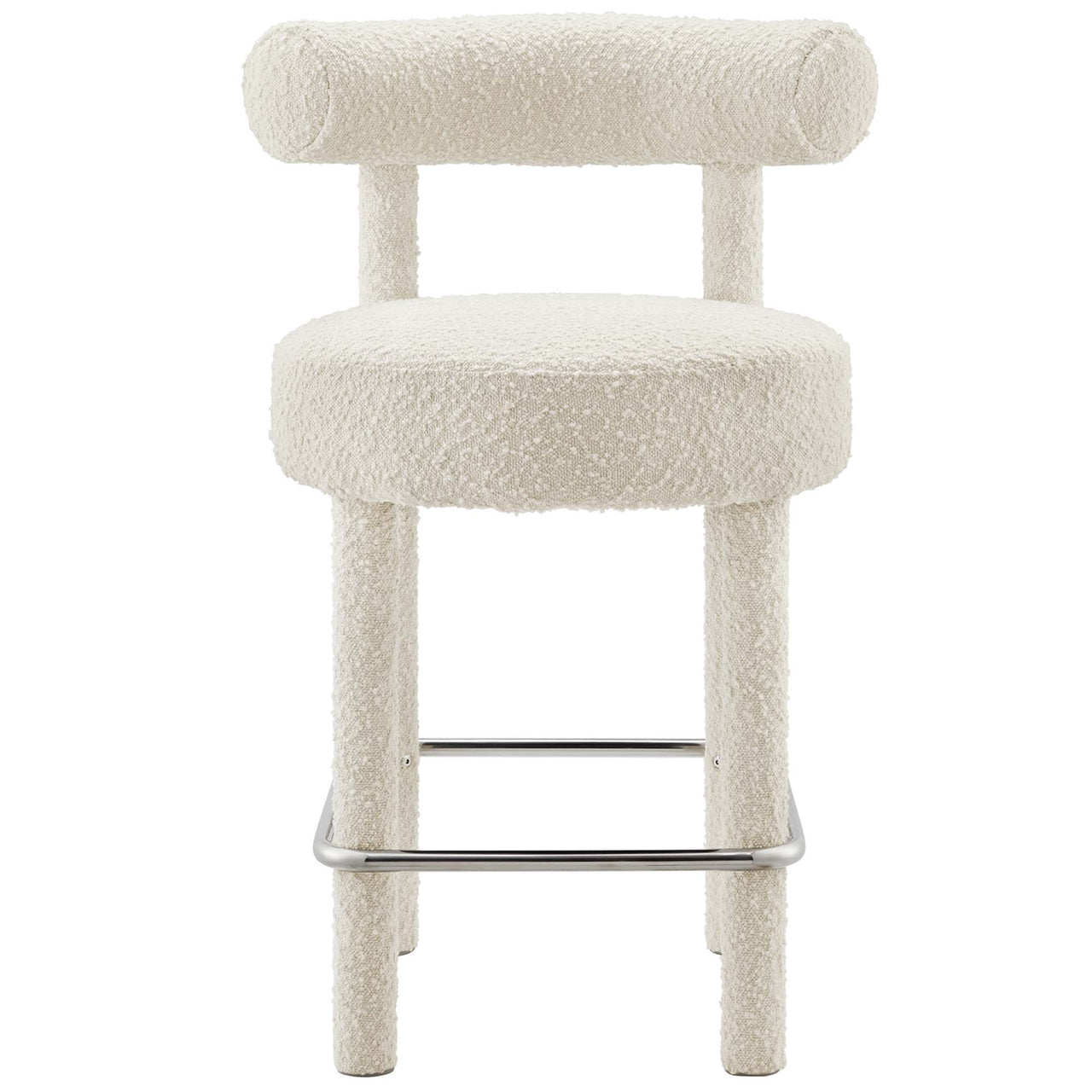 Metropole Upholstered Boucle Counter Stool Set of 2, Ivory & Silver