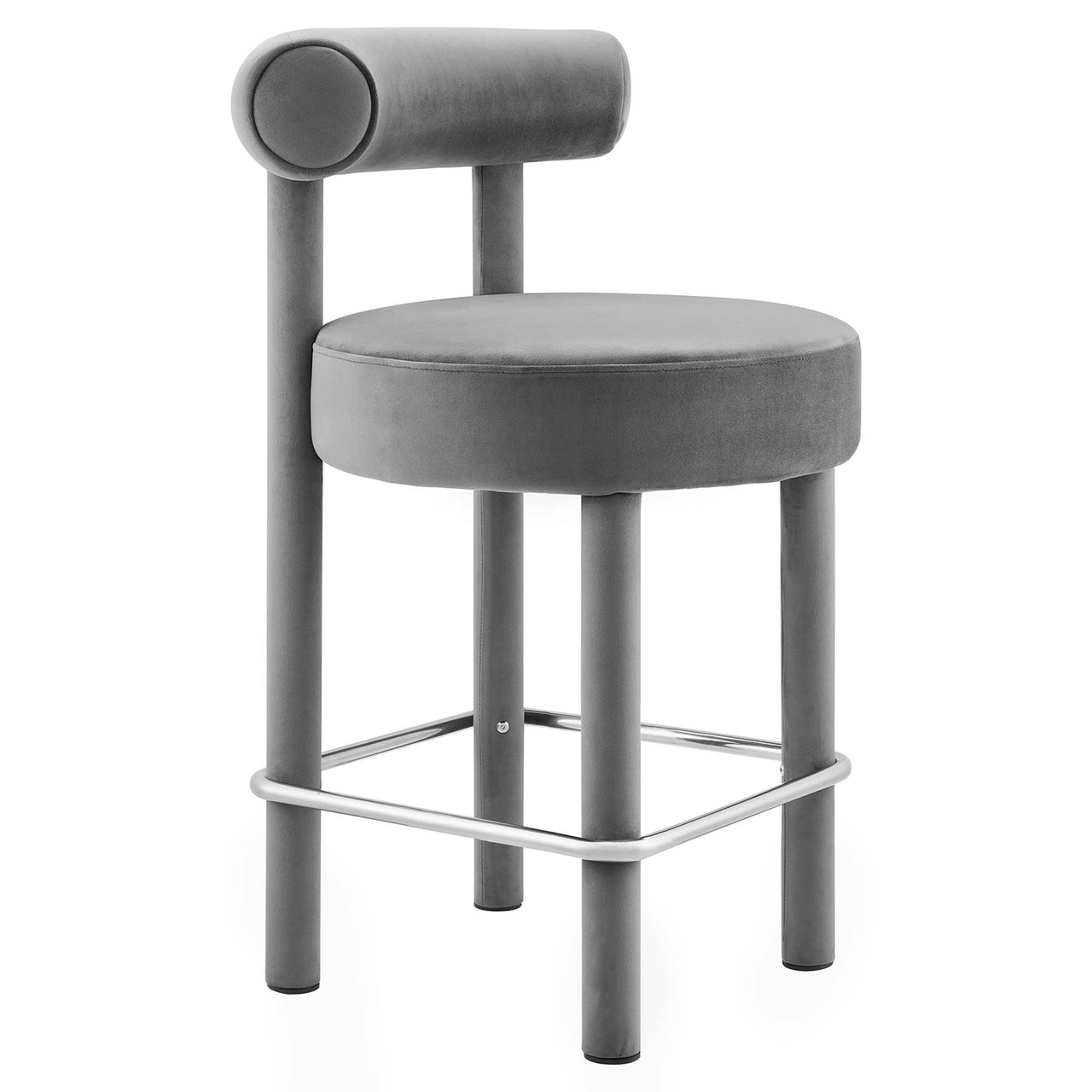 Metropole Upholstered Velvet Counter Stool Set of 2, Gray & Silver