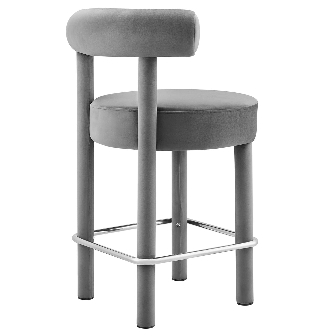 Metropole Upholstered Velvet Counter Stool Set of 2, Gray & Silver