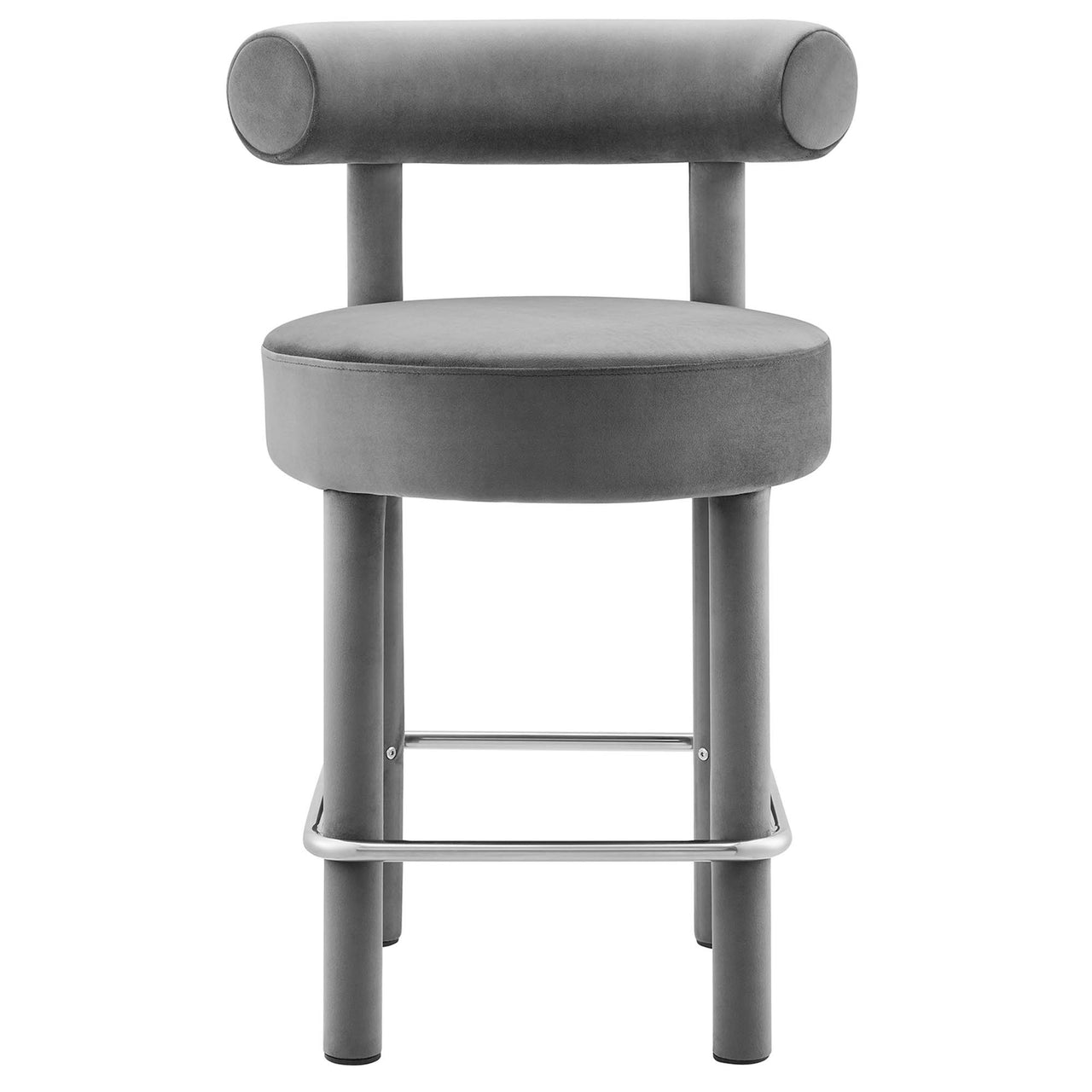 Metropole Upholstered Velvet Counter Stool Set of 2, Gray & Silver