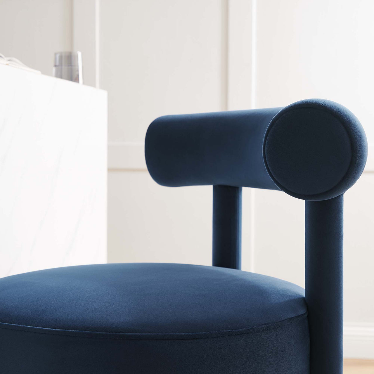 Metropole Upholstered Velvet Counter Stool Set of 2, Dark Blue & Gold