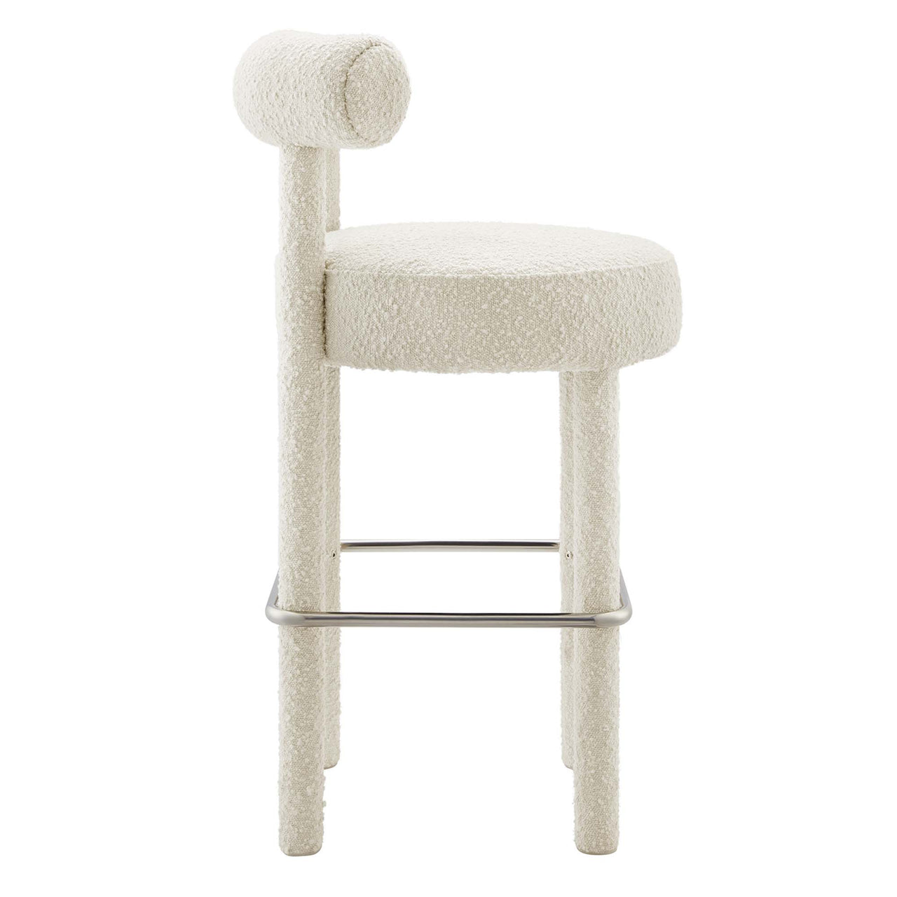 Metropole Upholstered Boucle Bar Stool Set of 2, Ivory & Silver